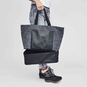 Grey Felt Tote Bag with Shoe Compartment